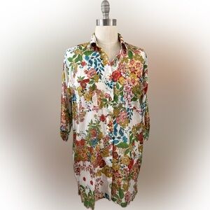 Johnny Was Silk blend Floral Button-Up tunic Blouse